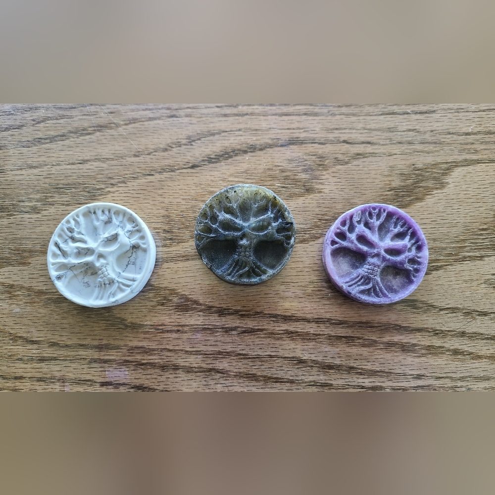Set of 3 Round Tree Of Life Stone Medallions 2" Each